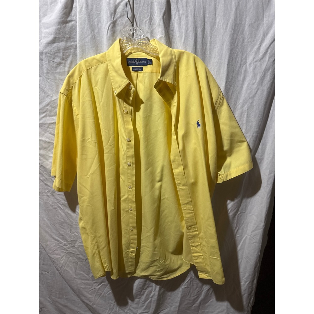 Ralph Lauren Blake Mens Large Yellow Short Sleeve Cotton Button Down Shirt